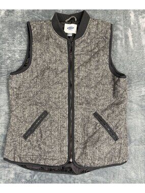Old Navy Womens Gray Herringbone Quilted Vest With Zip Front & Pockets Size M